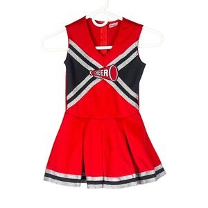 Girls Cheerleading Dress Kids Small Red Black Glitter Cheer Costume Sleeveless